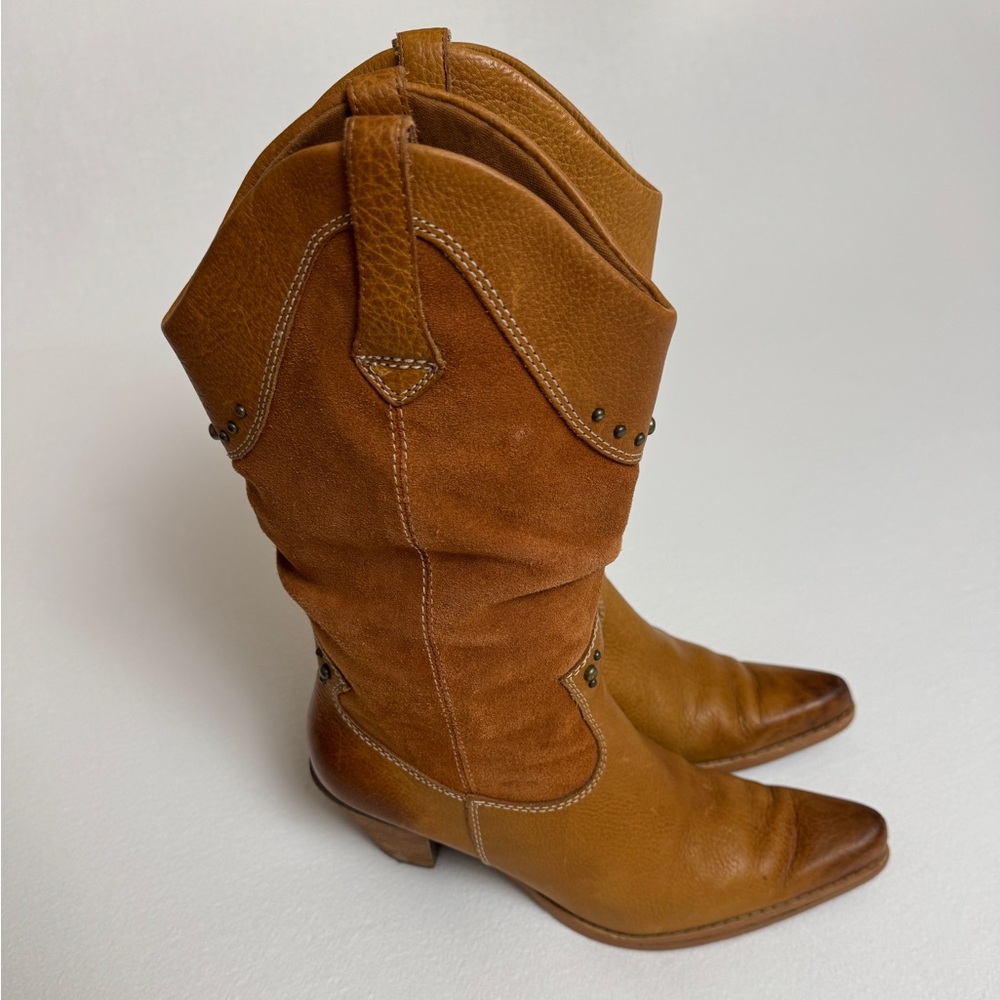 Vintage Y2K Bass Western Brown Leather Studded Boots Size 7.5 - Picture 4 of 14